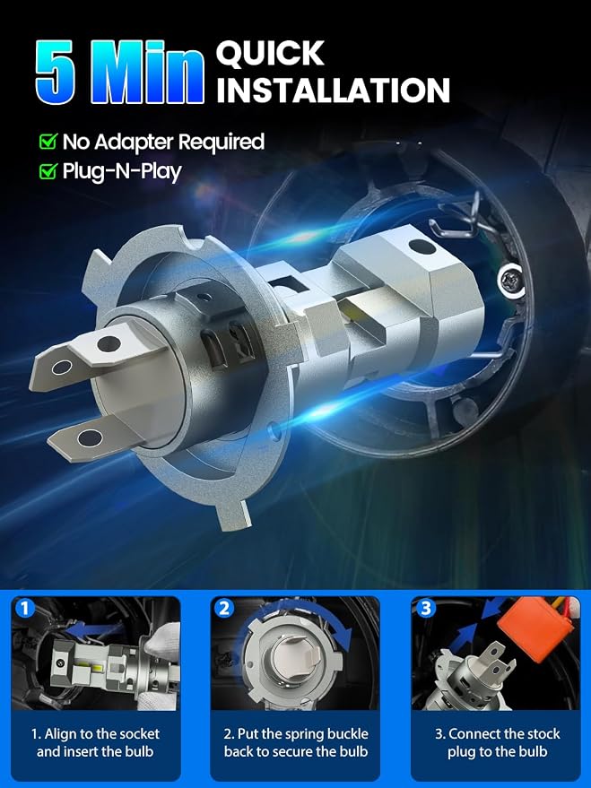 RCJ H4/9003/HB2 Bulbs, 16000LM 600% Brightness 6000K Cool White H4 9003 Fog Light Bulbs, Real 1:1 Mini Size with Cooling Fan, Plug and Play, Pack of 2