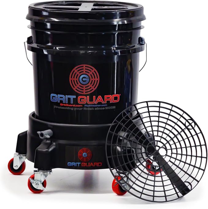 Grit Guard 5 Gallon Washing System | Includes 5 Gallon Bucket, Grit Guard, Bucket Dolly, and Gamma Seal Lid | for Car Wash and Detailing |All Black - Made in the USA