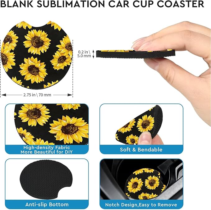 2 PCS Sunflower Leopard Car Cup Holder Coasters Universal Neoprene Coasters | 2.75" Universal Size Anti Slip Rubber Mat, Auto Cup Holder Decor for SUV Truck,Sunflowers Gifts for Women Mom Her Wife