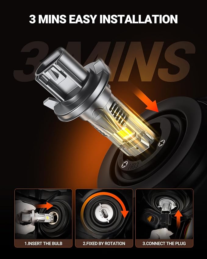 SEALIGHT H13/9008 LED Bulb, 1200% 70000LM Super Brighter than Origin, 6500K White Canbus Ready, IP68 25000RPM Cooling Fan with 80000Hrs Lifespan, 3Mins Fast Installation, 2 Pack