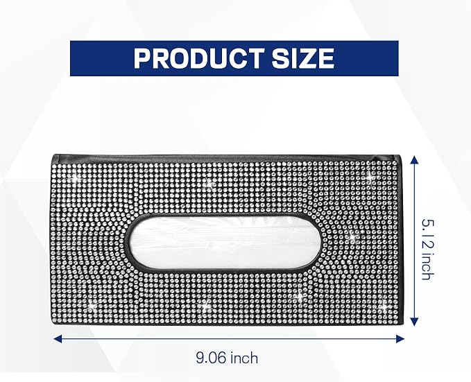 Bling Car Tissue Holder for Sun Visor, Crystal Rhinestone Visor Tissue Box, Leather Vehicle Paper Towel Case, Sparkling Auto Napkin Holder for Women, Car Accessories Decoration (White)