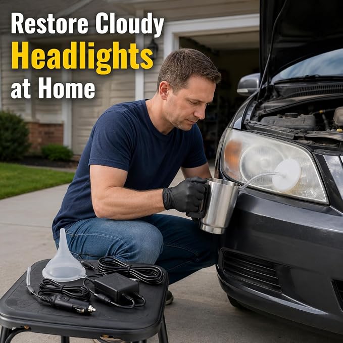 Gleavi Car Headlight Restoration Kit with Coating Solution Cup Car Charger & Power Adapter Headlight Polishing Tool for Scratch Crack Yellowing Repair and Uv Protection