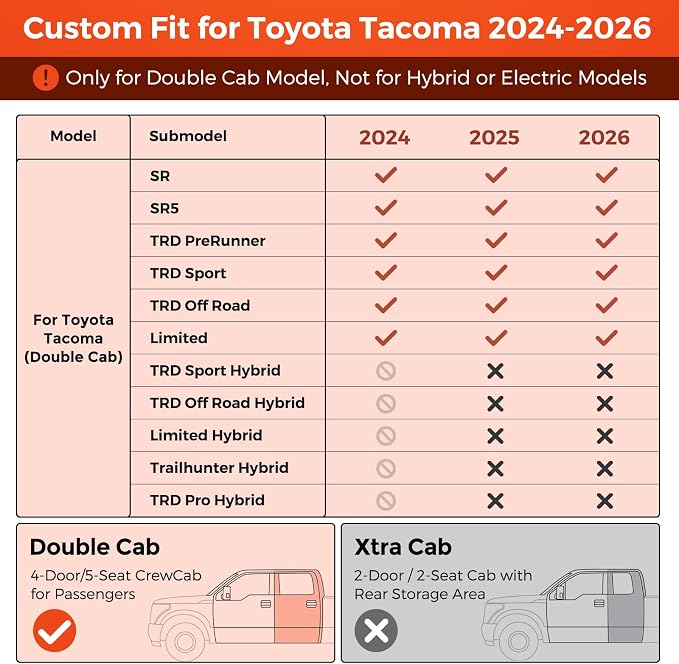 DiffCar® Seat Covers for Toyota Tacoma 2026 2025 2024 Double Cab(Gas Only), Full Set Faux Nappa Leather Truck Accessories for Tacoma 4th Gen, Car Seat Protectors Custom Fit for Tacoma Seat, Black Camo