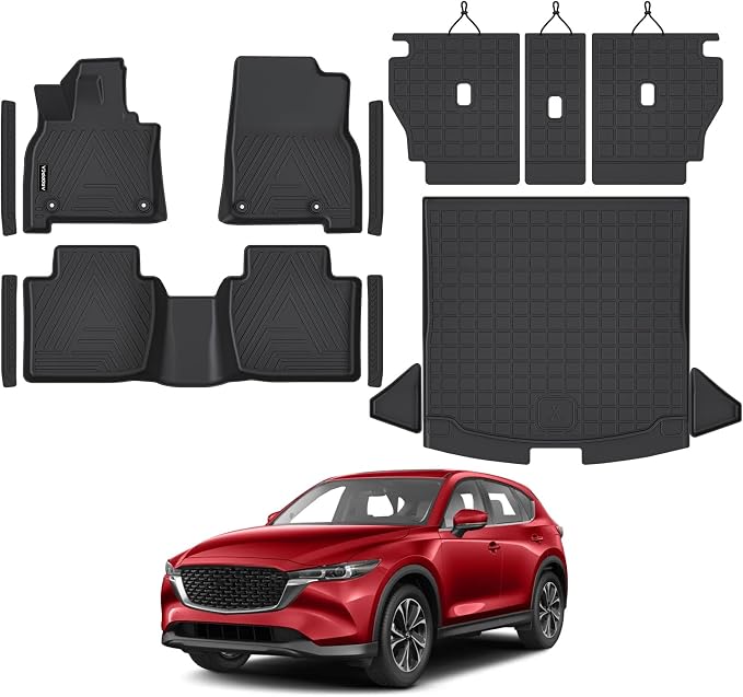 All Weather Floor Mats Cargo Liner with Backrest Mat for 2026 Mazda CX-5/CX5, TPE Rubber Liners Full Set wih Door Sill Protectors Automotive Mats for Mazda CX5 2026 Accessories