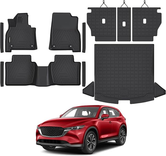 All Weather Floor Mats Cargo Liner with Backrest Mat for 2026 Mazda CX-5/CX5, TPE Rubber Liners Full Set wih Door Sill Protectors Automotive Mats for Mazda CX5 2026 Accessories