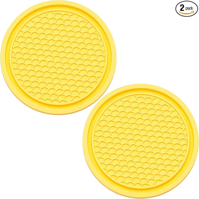 2PCS Car Cup Holder Coaster, Universal Auto Non-Slip Cup Holder Coaster, 2.75In Universal Non-Slip Recessed Car Interior Accessories (Yellow)