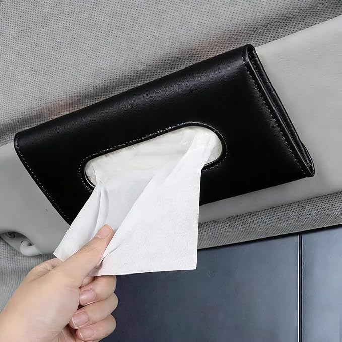 Car Visor Tissue Holder, Vehicle Sun Visor Backseat Napkin Case Mount with Tissues Refill, Automotive Interior Disposable Masks Holder, Universal for SUV Automobile Truck (Black)