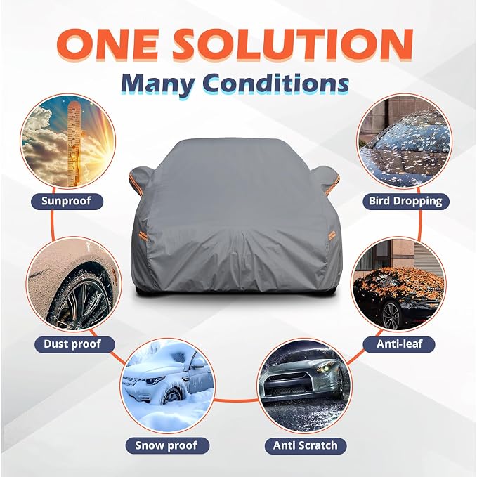 Coverlex Car Covers for Automobiles All Weather Waterproof for Mid-Size Sedans, 6 Layers Heavy Duty Car Tarp Universal Fit for Chevy Malibu, Ford Fusion, Kia Stinger K5/Optima, Mazda 6