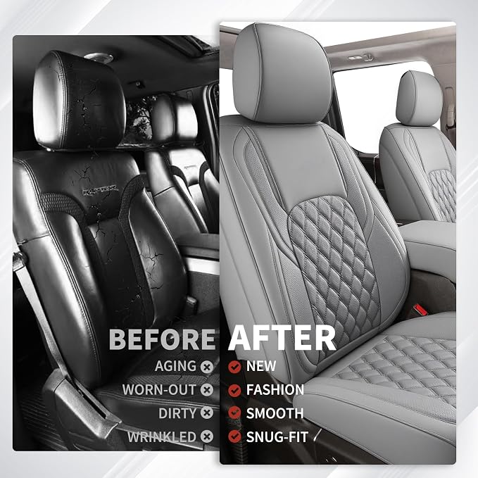 Huidasource F150 F250 F350 Front Seat Covers, 360° Full-wrap Car Seat Cushion Cover Fit for Ford F150 2015-2026&F250 F350 F450 2017-2026 All Cab XL XLT Lariat King Ranch Platinum(Front Pair/Gray)