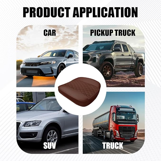Leather Front Car Seat Cover, Anti-Slip Car Seat Bottom Covers, Full Wrapped Bottom Seat Protectors with Storage Pocket, Universal Comfortable Seat Cushion Fit Vehicles SUVs Trucks (Coffee)