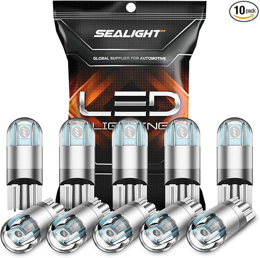 SEALIGHT 194 LED Bulb Blue, License Plate Light, Dome Light, T10 168 2825 W5W 3030 Bright Chips Wedge for Replacement Map Trunk Door Courtesy Dash LED Light Bulb,Pack of 10