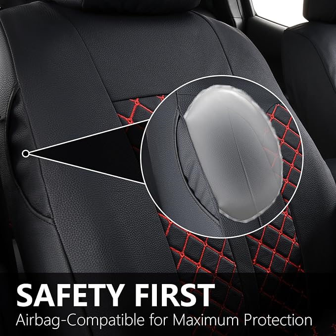 Truckiipa Tacoma Leather Car Seat Covers Full Set Truck Seat Covers Cushion Fit for 2016-2023 Toyota Tacoma Double Crew Cab, Full Set, Black&Red