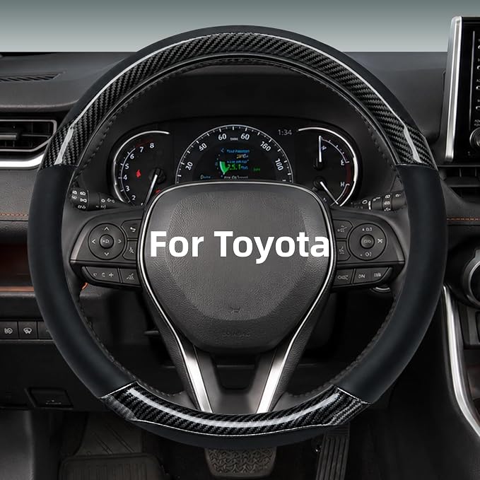 Yangday Leather Steering Wheel Cover for Toyota RAV4 Corolla Camry Highlander, 14.5-15 inches Car Steering Wheel Cover with Non-Slip Breathable (Carbon Black)