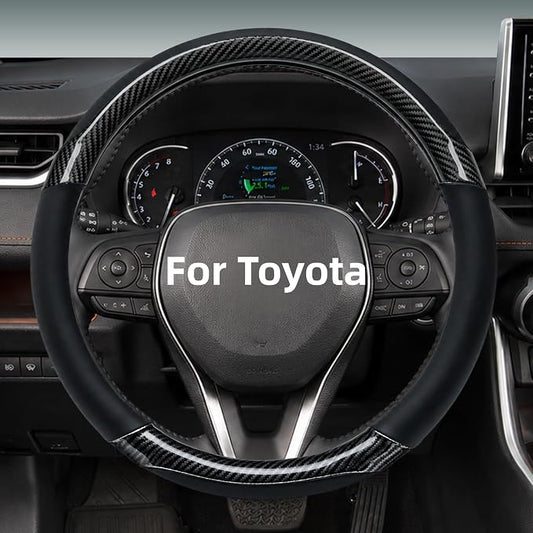 Yangday Leather Steering Wheel Cover for Toyota RAV4 Corolla Camry Highlander, 14.5-15 inches Car Steering Wheel Cover with Non-Slip Breathable (Carbon Black)