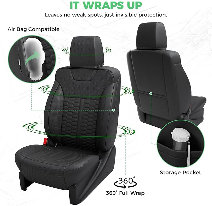 Custom Seat Covers for 2014-2018 Silverado/Sierra 1500 Crew Cab | Fits 2500/3500HD 2015-2019, Jump Seat Cover(armrest storage only), Faux leather, Waterproof, Scratch-resistant, Easy-clean