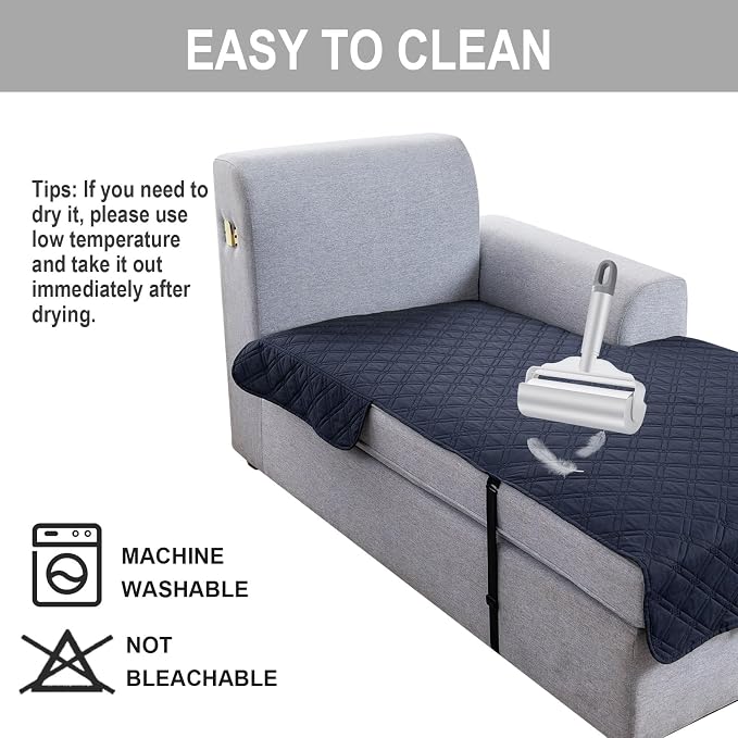 Genina L Shape Couch Cover, Sectional Couch Chaise Covers, Waterproof Washable Sofa Covers for Left L Shape Chaise Lounge, Anti-Slip Sofa Slipcovers for Dogs Cats Pet Friendly(Navy Blue)