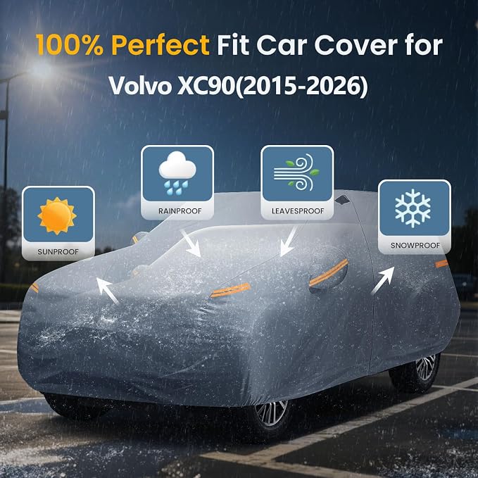 Waterproof XC90(2015-2026) Car Cover with Breathable Vents, [Upgrade] Premium Covers with Cotton Liner and Zipper Door,Sun Rain Snow Dust Uv Protection.(Gift with Towel Storage Bag)