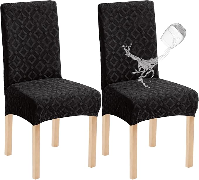 Genina Waterproof Chair Covers for Dining Room Set of 2, Removable Washable Chair Slipcover Protectors, Black