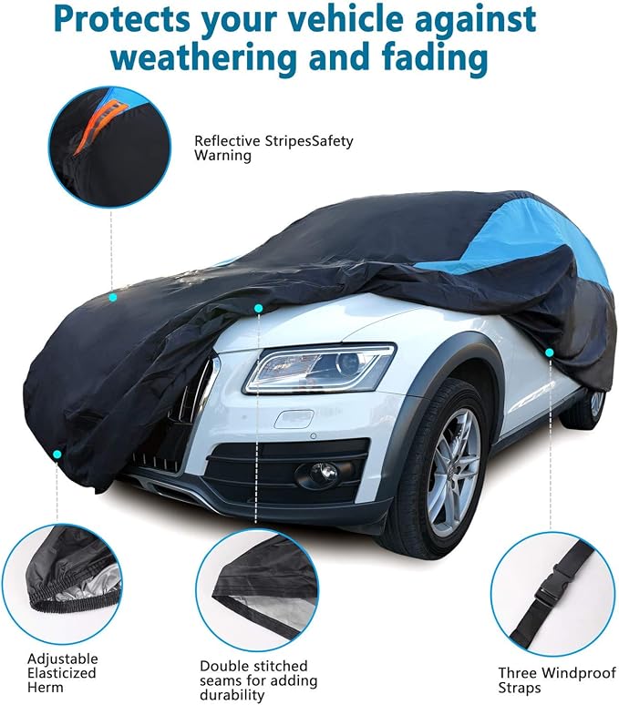 MORNYRAY Waterproof Car Cover All Weather Snowproof UV Protection Windproof Outdoor Full car Cover, Universal Fit for SUV (Fit SUV Length 191-201 inch)