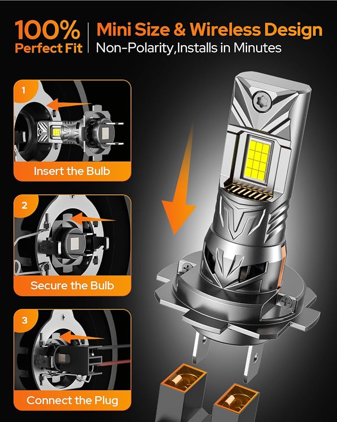 Termitor 𝐋𝐚𝐭𝐞𝐬𝐭-𝐆𝐞𝐧 H7 Led Bulb, 𝟗𝟎,𝟎𝟎𝟎𝐋𝐌 H7LL 24 Dual‑Sided High‑Focus CSP LED Chips, Canbus Ready, Superior Heat Dissipation, 𝟗𝟎,𝟎𝟎𝟎Hrs Lifespan Fog, IP68 Waterproof, 2 Pack