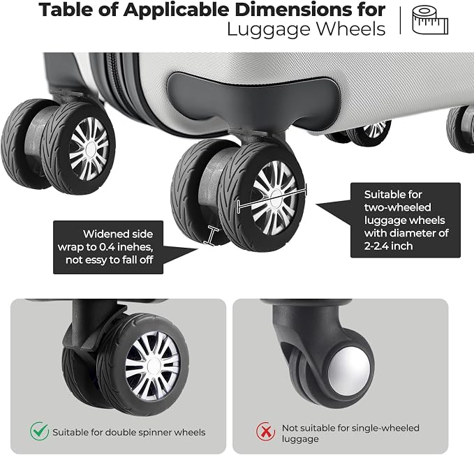 8Pcs Upgrade Luggage Wheel Covers, Travel Accessories (Black) | Wear-resistant & anti-noise silicone covers. Fits 2-2.4" wheels. Protects suitcase wheels. Travel essential for suitcases