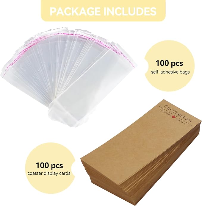 Vcekract 100Pcs Car Coaster Packaging - Sublimation Coaster Cards with 6.8x2.85In Kraft Paper Display Cards, Heat Press Accessories