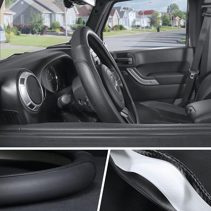SEG Direct Car Steering Wheel Cover Large Size for F150 F250 F350 Ram 4Runner Tacoma Tundra Range Rover with 15 1/2 inches-16 inches Outer Diameter, Black Microfiber Leather