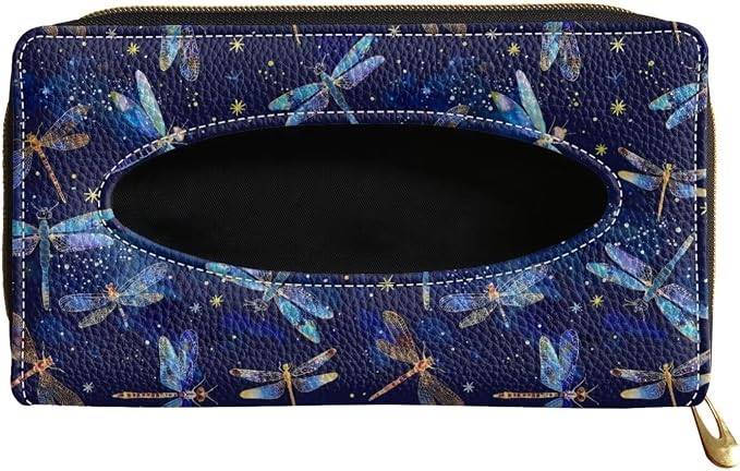 PU Leather Visor Tissue Holder Car Sun Visor Tissue Box Holder Dragonflies Leather Napkin Holder