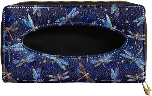 PU Leather Visor Tissue Holder Car Sun Visor Tissue Box Holder Dragonflies Leather Napkin Holder
