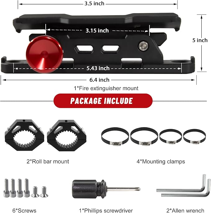 ZHILXN ATV Quick Release Fire Extinguisher Mount Fit 7/8" to 9/8" Handlebar | Motorcycle Fire Extinguisher Bracket Compatible with Yamaha/Polaris/Honda/Can-Am/Kawasaki/Boat, 4 Heavy-duty Adjustable Clamp