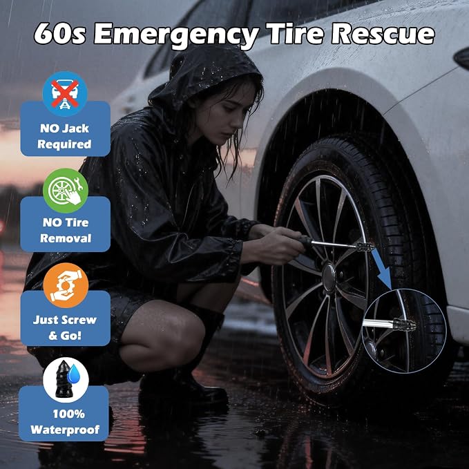 40PCS Tire Repair Rubber Nails, Vacuum Tire Plug Kit, 3rd Gen Steel Core Self-Service Screw Plugs, Emergency Flat Tire Repair Tool for Heavy Duty Truck ATV/UTV Golf Cart Motorcycle