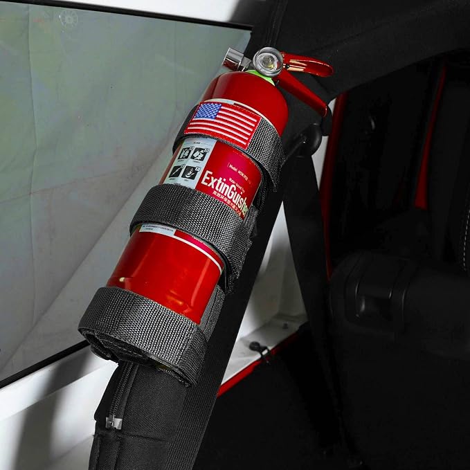 Voodonala Adjustable Roll Bar Fire Extinguisher Mount Holder 3 lb for Jeep Wrangler Unlimited CJ YJ LJ TJ JK JKU JL JLU 4XE,Black with USA Flag Pattern