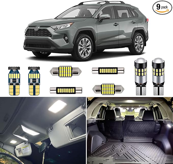 AUTOGINE White LED Interior Lights Kit for Toyota RAV4 2016 2017 2018 2019 2020 2021 2022 Super Bright 6000K Interior LED Lights Bulbs Package + Install Tool