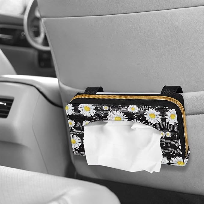 Daisy Notes Print Napkin Holder Daisy Notes PU Leather Car Tissue Holder Universal Car Interior Accessories for Trucks SUV Sedans