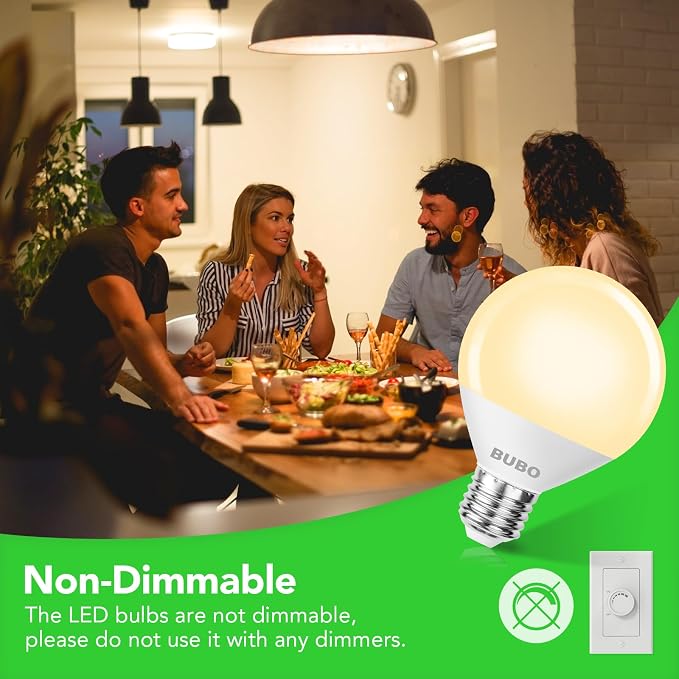 BUBO Globe Light Bulbs 60 Watt Equivalent, Vanity Light Bulbs Soft White 2700K, Bathroom Light Bulbs, Round Light Bulbs, G25 LED Light Bulbs 800 Lumens, E26 Medium Base, 7W, Non-Dimmable, 8 Pack