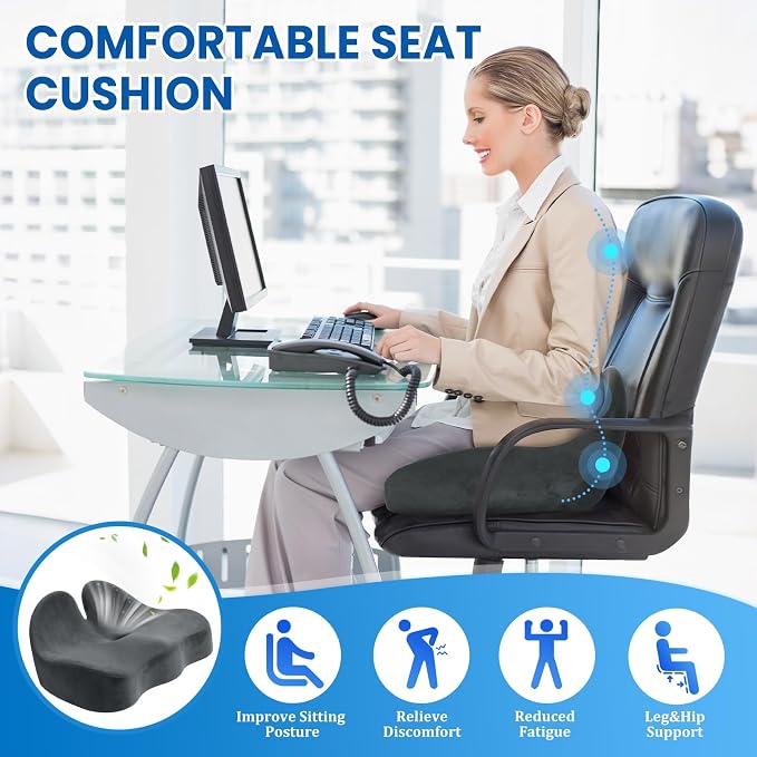 CushZone Seat Cushion, Memory Foam Office Chair Seat Cushion for Office Chairs/Car/Long Trip/Desk Chair/Gaming, X-Large Size for Sciatica & Hip & Tailbone Pain Relief, Sciatica Support (Gray)