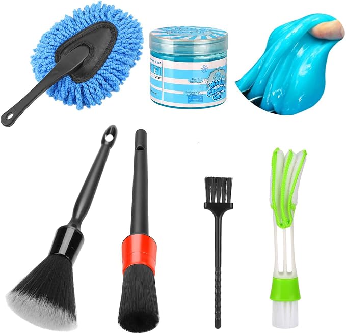 Luscinum Car Interior Duster Detailing Cleaning Gel Brushes Kit, | Soft Dust Detail Crevice Brush Slime Putty Cleaner Accessories Tools for Dashboard,Air Vent,Panel,Leather