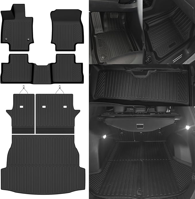 Custom Fit Floor Mats for Toyota RAV4 Hybrid 2019-2025(Not for Gas) | All Weather TPE Floor Liners with Trunk Mat & Backrest Protectors | Odorless Full Set Interior Accessories