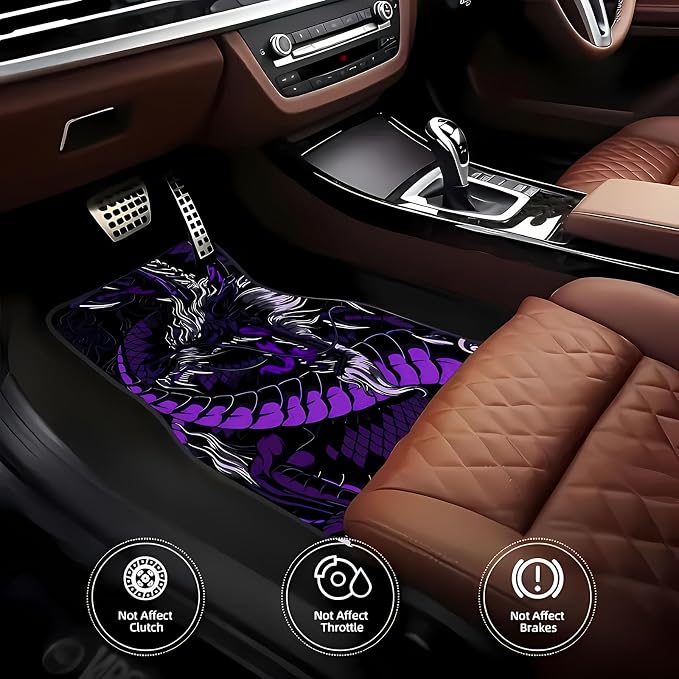 Universal Fit Car Floor Mats Set of 4Pcs, Bright and Vibrant Purple Dragon All-Weather Front Rear Car Carpet Mats, Non-Slip Car Floor Mat Car Accessories for Automotive Trucks SUV Sedans Vans