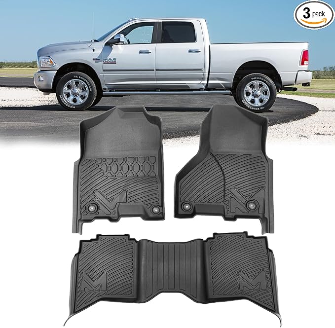 Floor Mats for 2013-2018 Dodge Ram 1500/2500/ 3500 Crew Cab, TPE Automotive All Weather Cover Protection Waterproof Floor Liner Front & Rear Row Full Set Car Mats for 19-24 Ram 1500 Classic Crew Cab