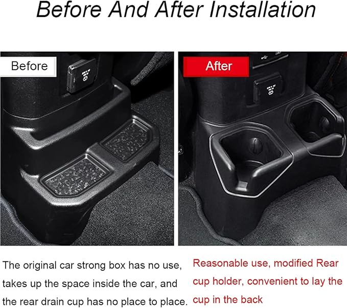 for Jeep JL Rear Cup Holder Back Seat Floor Console Mount Dual Drinks Water Bottle Beverage Holder for Jeep Wrangler JL and Gladiator JT 2018-2026