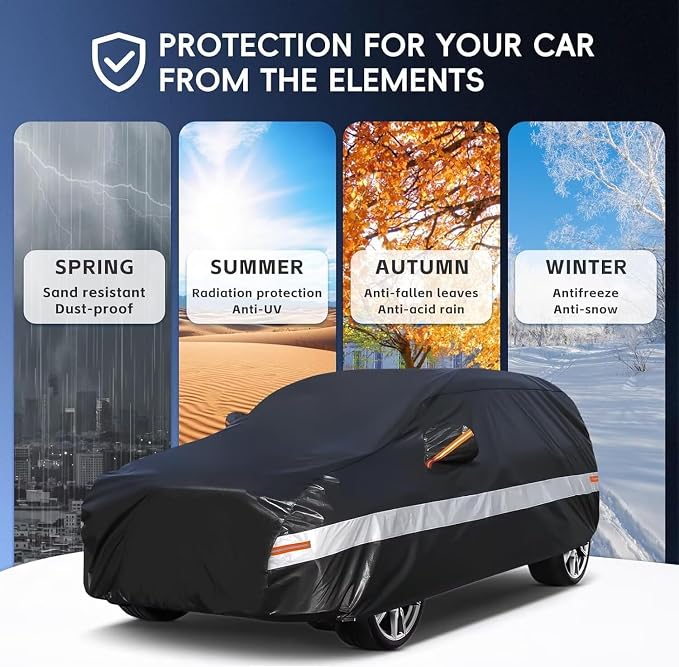 10 Layers SUV Car Cover Custom Fit for Ford Explorer (2002-2026), Waterproof All Weather for Automobiles, Outdoor Full Cover Sun Dust Rain Protection with Cotton. Black