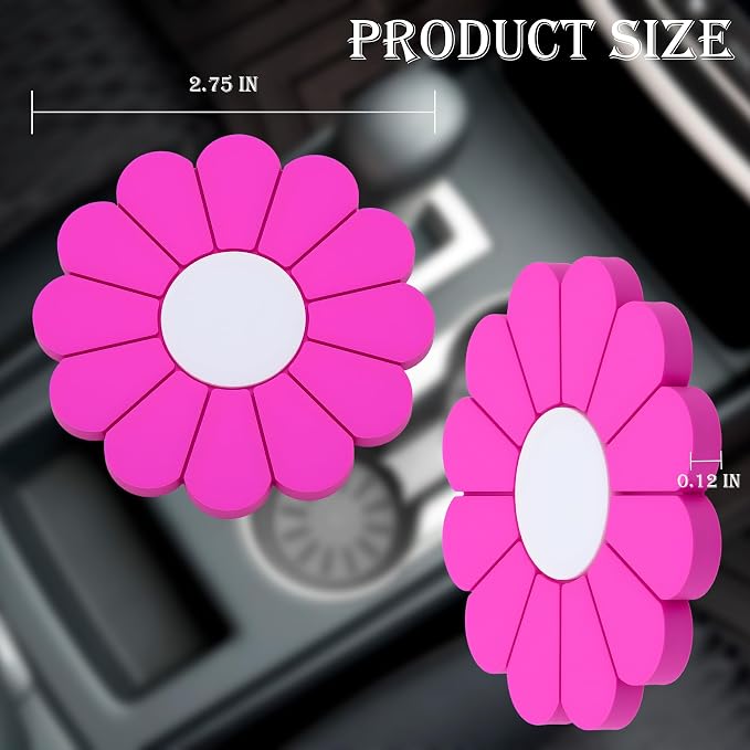 4-Pack Car Cup Holder Coaster Inserts, Daisy Shape, 2.75 Inch Non-Slip Silicone Cup Holder Insert, Universal Non-Slip Cup Holders, Car Accessories Interior for Women and Man (Rose Red)