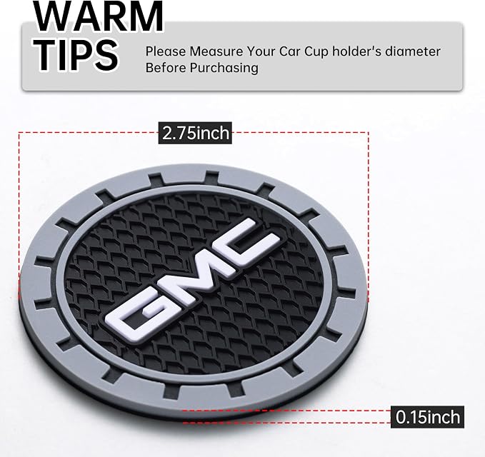 Car Cup Holder Coaster for GMC Sierra Denali Canyon Terrain Yukon Jimmy Acadia Recessed Silicone Cupholder Coaster Interior Accessories 2.75IN 2Pack 04