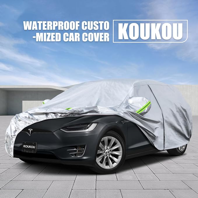 Koukou SUV Car Cover Custom Fit Tesla Model X from 2015 to 2025,Waterproof Car Cover All Weather for Automobiles Outdoor Indoor with Zipper Door, Sun Rain Dust Snow Protection.