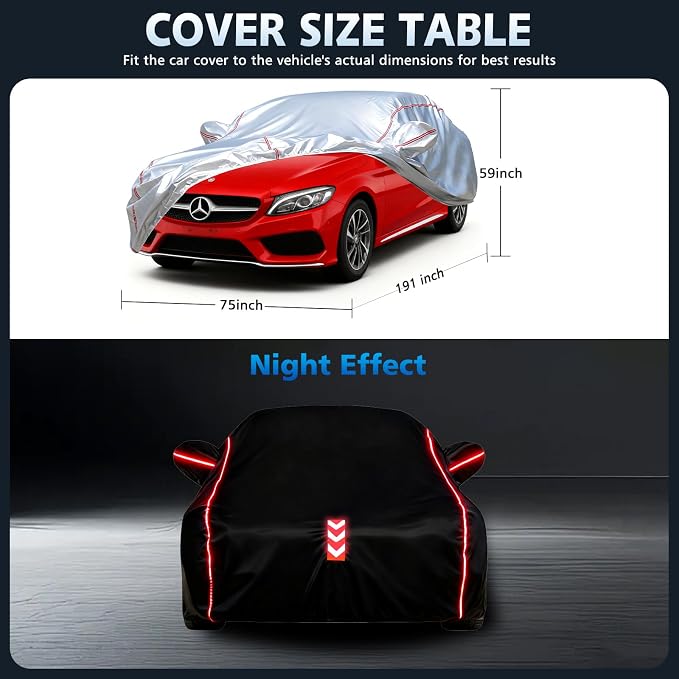 Waterproof All Weather Heavy Duty Vehicle Cover, 360° Underbody Wrap Windproof Design, Quick Install Outdoor Cover,（for Mercedes-Benz C-Class 2008-2025）