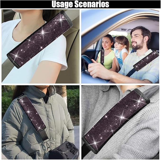 GLSOWEE 2PCS Bling Car Seat Belt Shoulder Pads for Women, Pink Diamond | Bling Rhinestones Seat Belt Covers, Car Seatbelt Strap Pad with Crystal Diamond, Car Interior Accessories for Car SUV