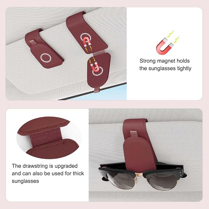 Sotfamily Sunglass Holder for Car Visor, Suede Cloth Magnetic Sunglass Organizer for Car Accessories, 2 Packs, Claret