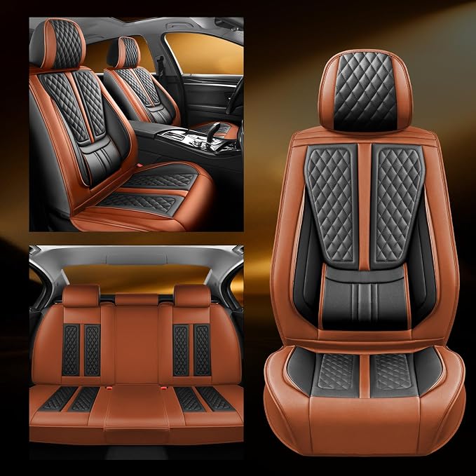 Fit Sentra Car Seat Covers Compatible with Nissan Sentra 2008-2024 2025 2026.Full Coverage Waterproof Leather,Compatible with Airbag,All - Weather Seat Cushion Protector(Full Set,Brown)