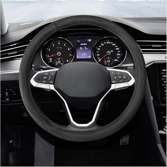 15 Inch Leather Steering Wheel Cover, Breathable Anti-Slip Steering Wheel Protector Cover, Elastic Soft Comfortable Universal Wheel Cover for Men and Women, Car Accessories (Black)